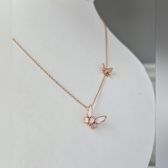 Rose Gold Butterfly Necklace with pink Mother of Pearl, Charmed Aroma - Picture 3 of 7